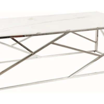 Dizajnový konferenčný stolík PIM 2 - biely mramor / strieborný