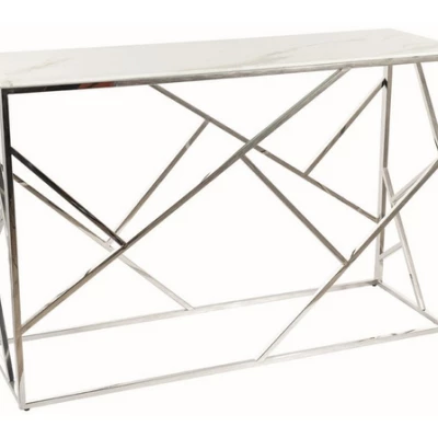 Dizajnový konzolový stolík PIM 2 - biely mramor / strieborný