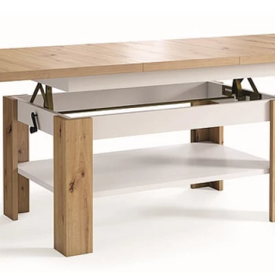 Výškovo nastaviteľný stôl HILMAR - dub artisan / matný biely