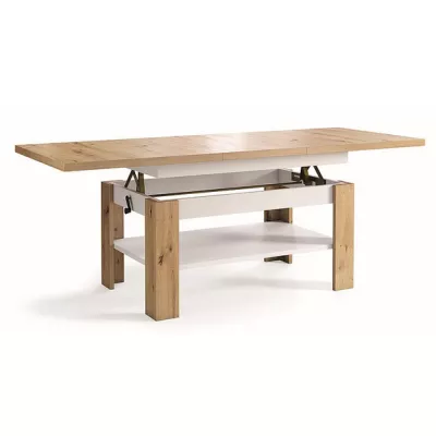 Výškovo nastaviteľný stôl HILMAR - dub artisan / matný biely