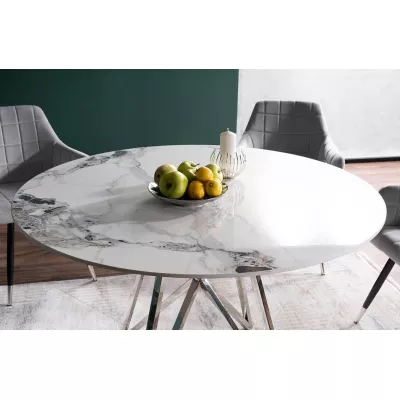 Dizajnový okrúhly stôl HOLGER - biely / chróm