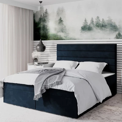 Boxspringová manželská posteľ 180x200 MANNIE 3 - modrá + topper ZDARMA