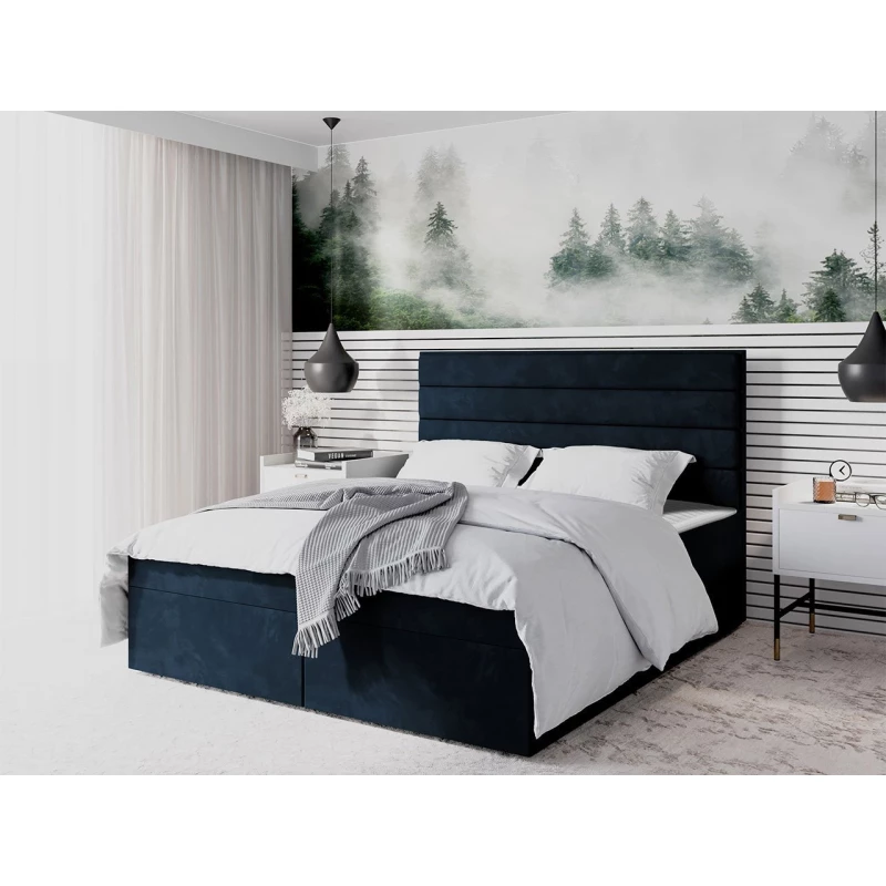 Boxspringová manželská posteľ 160x200 MANNIE 3 - modrá + topper ZDARMA