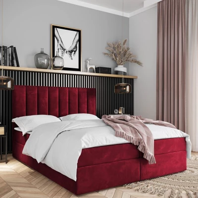 Hotelová manželská posteľ 160x200 MANNIE 2 - červená + topper ZDARMA