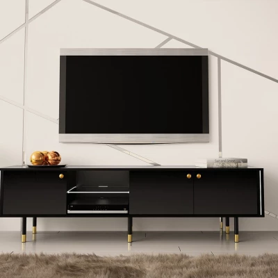 TV stolík s LED osvetlením RUBO 2 - čierny / lesklý čierny