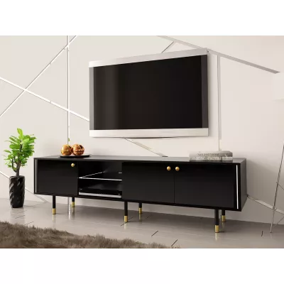 TV stolík s LED osvetlením RUBO 2 - čierny / lesklý čierny