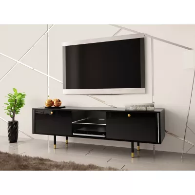 TV stolík s LED osvetlením RUBO 1 - čierny / lesklý čierny