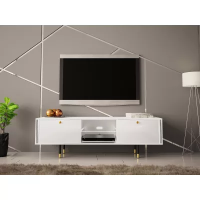 TV stolík s LED osvetlením RUBO 1 - biely / lesklý biely