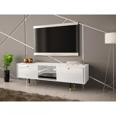 TV stolík s LED osvetlením RUBO 1 - biely / lesklý biely