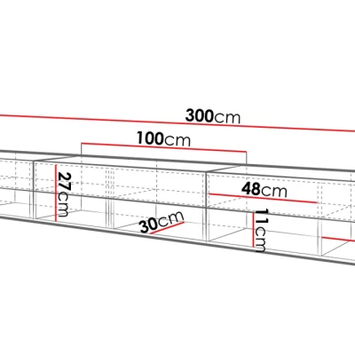 Televízny stolík 300 cm s LED osvetlením WILLA A - dub wotan