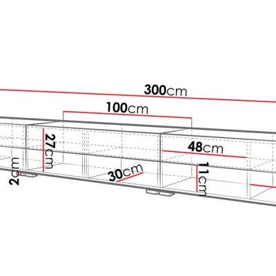 Televízny stolík 300 cm s LED osvetlením WILLA A - dub wotan