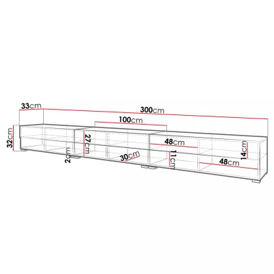 Televízny stolík 300 cm s LED osvetlením WILLA A - dub wotan