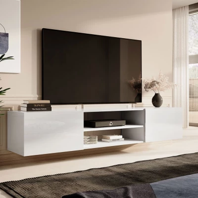 Závesný TV stolík TOKA - biely / lesklý biely