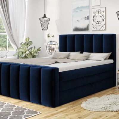 Boxspringová dvojlôžková posteľ 200x200 MARCELINO - modrá + topper ZDARMA