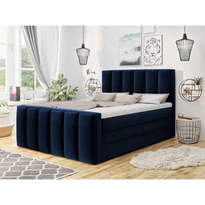 Boxspringová dvojlôžková posteľ 160x200 MARCELINO - modrá + topper ZDARMA