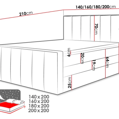 Boxspringová dvojlôžková posteľ 140x200 MARCELINO - šedá + topper ZDARMA