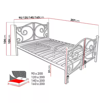 Kovová manželská posteľ 160x200 TRISTANA - čierna