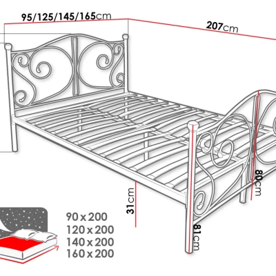 Kovová manželská posteľ 140x200 TRISTANA - čierna