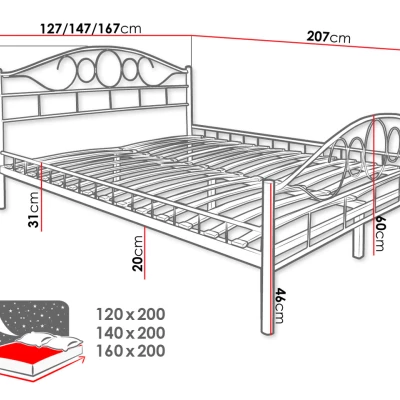 Kovová manželská posteľ 160x200 TEJANO - čierna