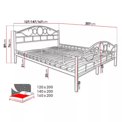 Kovová manželská posteľ 160x200 TEJANO - čierna