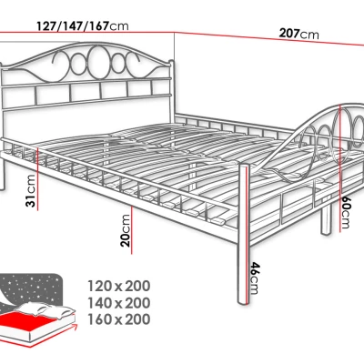 Kovová manželská posteľ 140x200 TEJANO - čierna