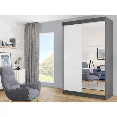 Zrkadlová šatníková skriňa 138 cm s RGB LED osvetlením ROMARI - antracitová / biela