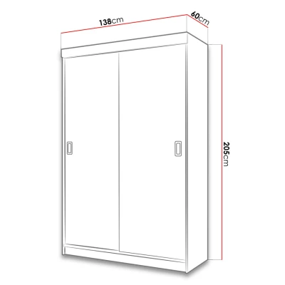 Zrkadlová šatníková skriňa 138 cm s RGB LED osvetlením ROMARI - antracitová / biela