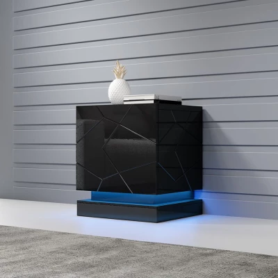 Set 2x nočný stolík s RGB LED osvetlením LIMA - čierny / lesklý čierny