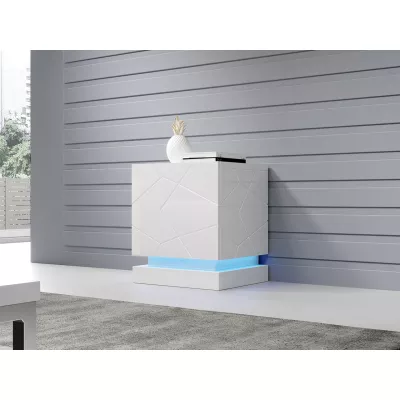 Set 2x nočný stolík s RGB LED osvetlením LIMA - biely / lesklý biely