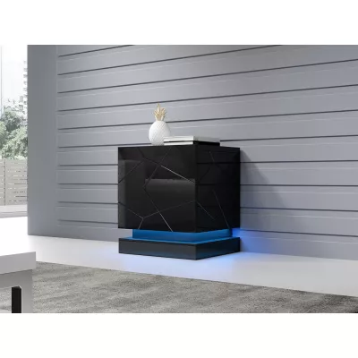 Set 2x nočný stolík s modrým LED osvetlením LIMA - čierny / lesklý čierny