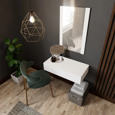 Závesný toaletný stolík so zrkadlom CRATO - biely