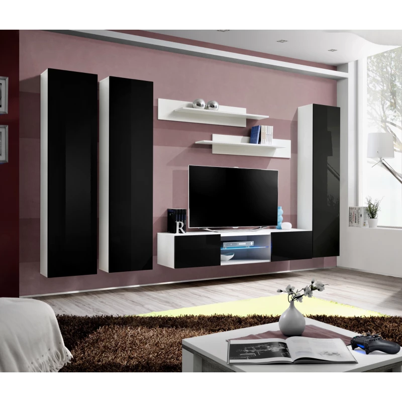 Obývací nábytok FREYA 1 - biela / čierna