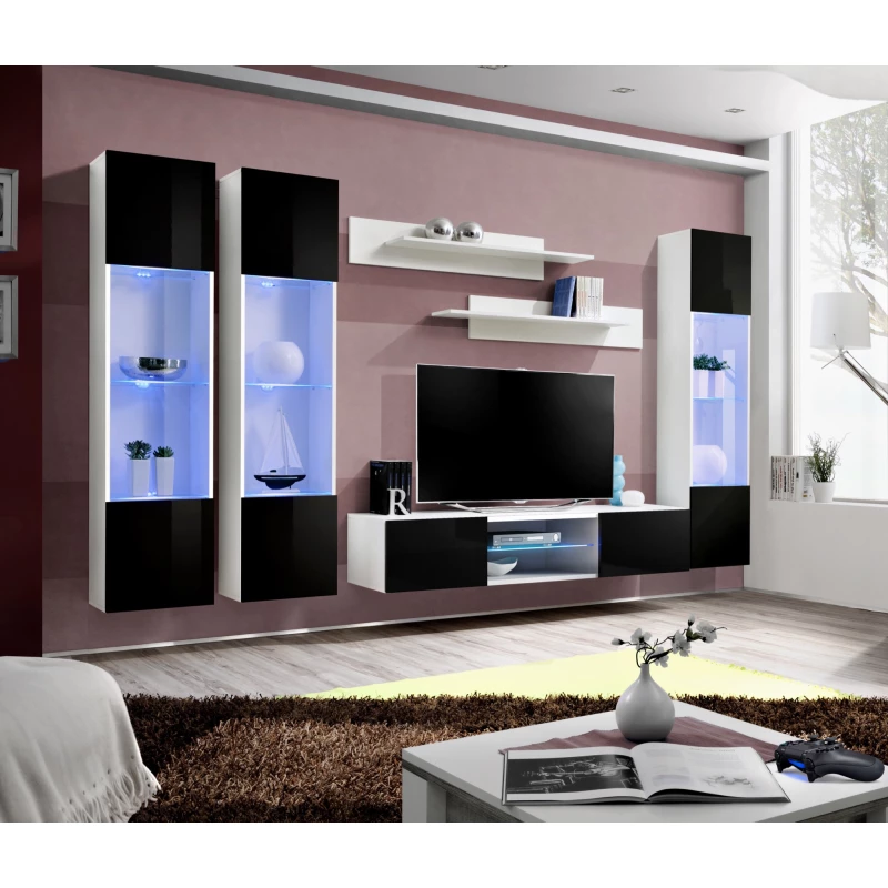 Obývací nábytok FREYA 3 - biela / čierna