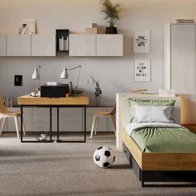 Študentská zostava s posteľou 90x200 SONRISA 7 - orech hickory / silk flow