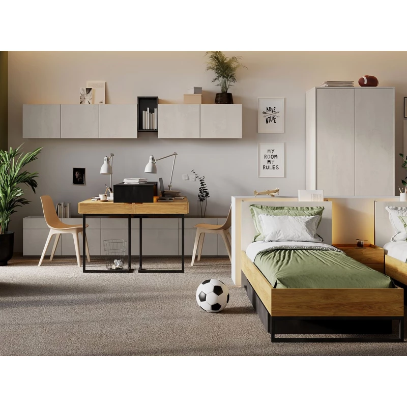 Študentská zostava s posteľou 90x200 SONRISA 7 - orech hickory / silk flow