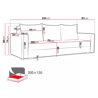 Trojmiestna rozkladacia pohovka RAMONITA - čierna / červená