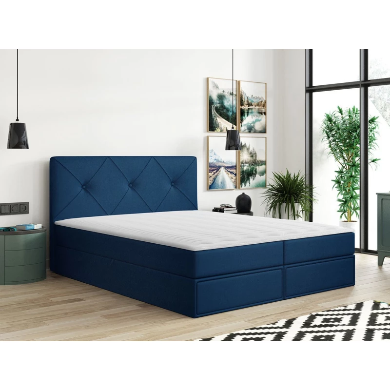 Kontinentálna manželská posteľ 160x200 LEYA - modrá + topper ZDARMA