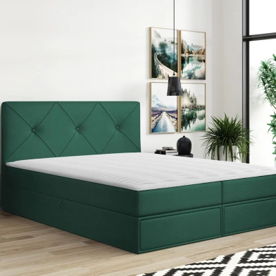 Kontinentálna manželská posteľ 140x200 LEYA - zelená + topper ZDARMA