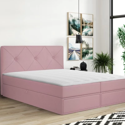 Kontinentálna manželská posteľ 140x200 LEYA - ružová + topper ZDARMA