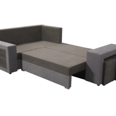 Rohová rozkladacia sedačka RODERIGA - šedá, pravý roh + 2x taburet ZDARMA