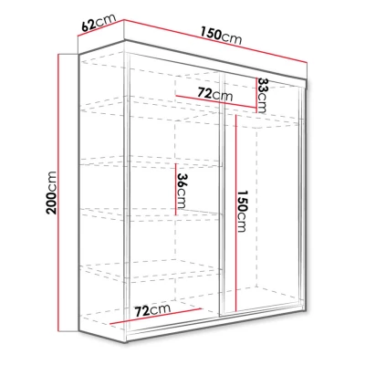 Zrkadlová šatníková skriňa 150 cm ELVIRA 4 - dub sonoma