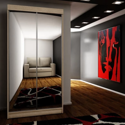 Zrkadlová šatníková skriňa 100 cm s RGB LED osvetlením ELVIRA 1 - dub sonoma
