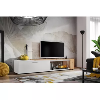 Televízny stolík BASILIE - biely / dub wotan