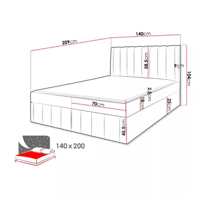 Kontinentálna dvojlôžková posteľ 180x200 MARCIAL - šedá + topper ZDARMA