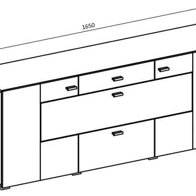Široká kombinovaná komoda NIKOL - biela / lesklá biela / dub wotan