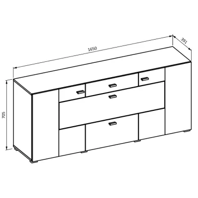 Široká kombinovaná komoda NIKOL - biela / lesklá biela / dub wotan