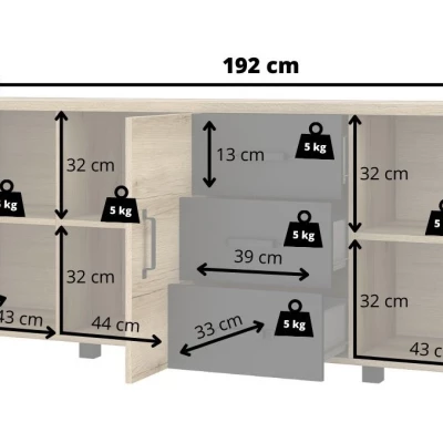 Široká kombinovaná komoda OKAL - dub grand prírodný / čierna