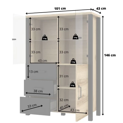 Kombinovaná vitrína OKAL - dub grand prírodný / čierna