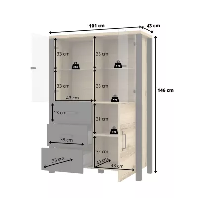 Kombinovaná vitrína OKAL - dub grand prírodný / čierna