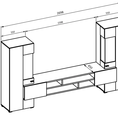 Obývacia stena NIKOL - biely / biely lesk / wotan